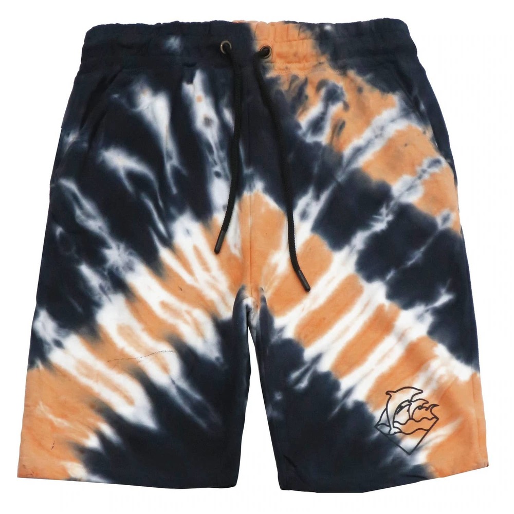 Pink Dolphin Men's Tie Dye Waves Script Logo Fleece Sweat Shorts - Orange